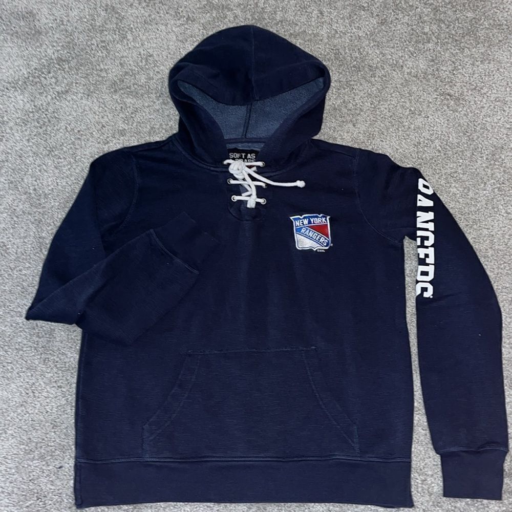 New York Rangers NHL Hockey Women’s Hooded Hoodie Laced Sweatshirt Sweater L